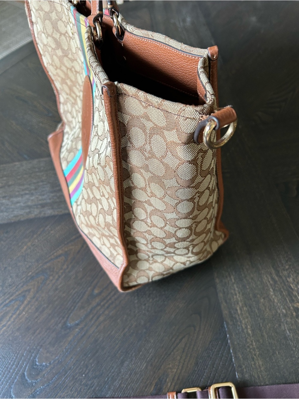 Coach Dempsey 40 Signature Jacquard Tote with Multicolor Center Stripe READ - Picture 5 of 12